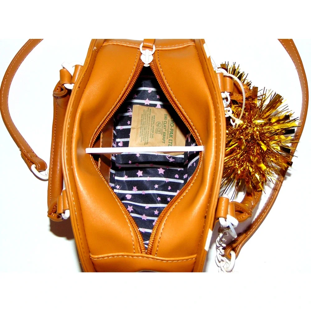 Betsey Johnson Football Bag Brown & White Mini Satchel Luv Betsey Novelty Purse - Picture 9 of 16